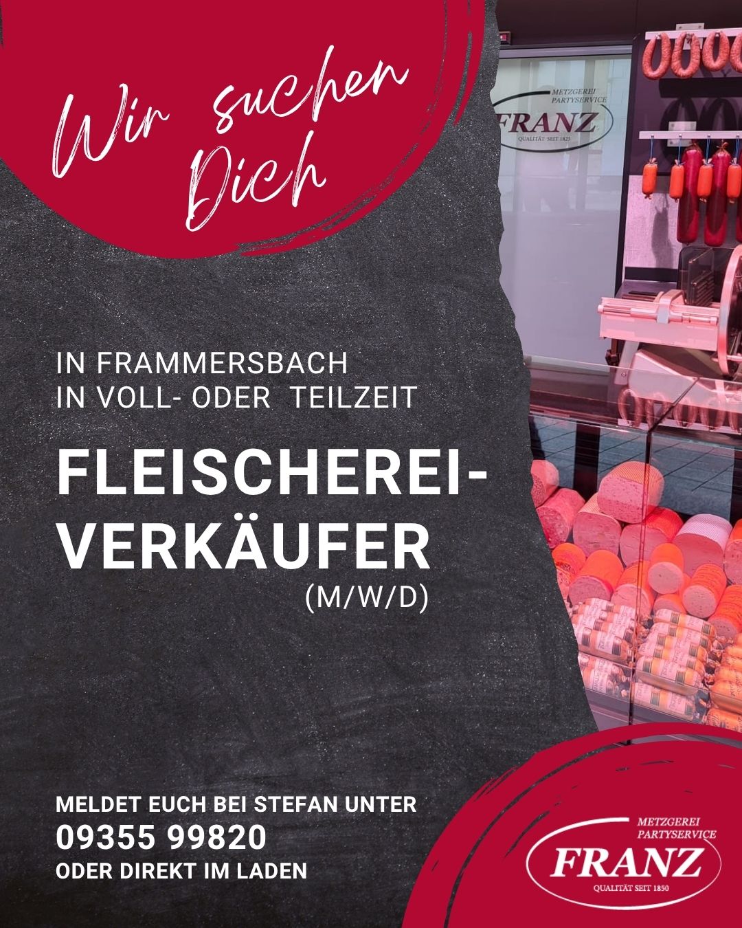 Job Fleischereiverkäufer/in Frammersbach Metzgerei Franz